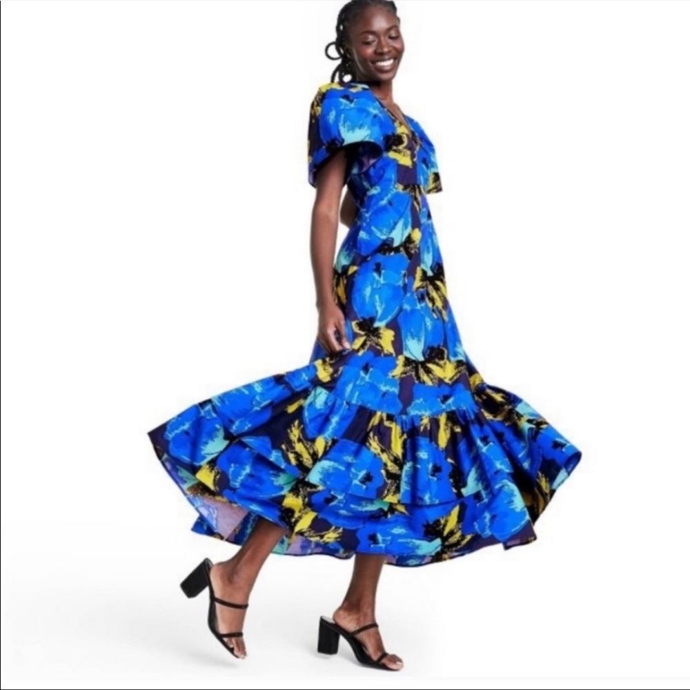 Christopher John Rogers dress. Size 4. NWT. Beautiful blues, yellow and black.